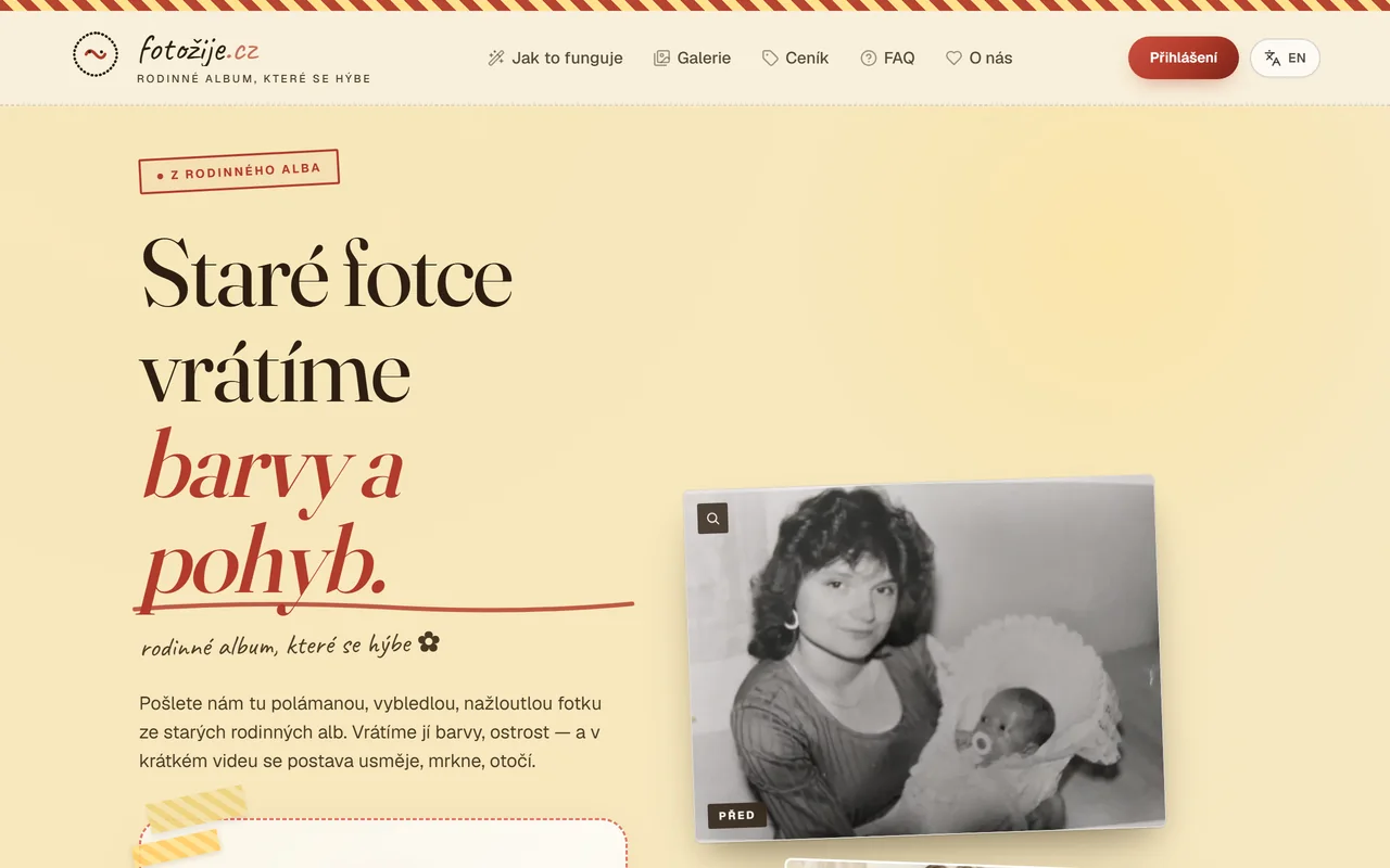 Úvodní stránka fotozije.cz s ukázkou staré fotografie