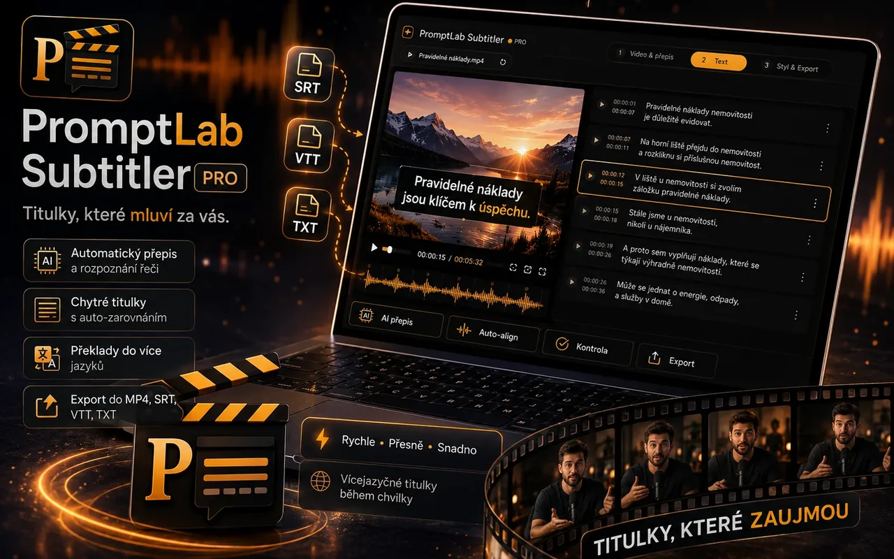 Aplikace PromptLab Subtitler Pro s otevřeným videem a titulky